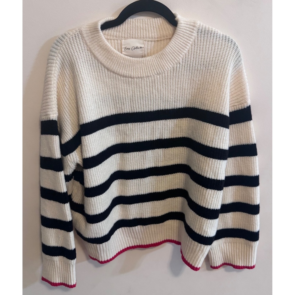 Easy Clothes Cream Stripe Sweater Boutique Chic Quiet Luxury Coastal Preppy Knit